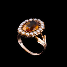 Load image into Gallery viewer, Antique Victorian Citrine &amp; Seed Pearl Cluster Ring 9ct Gold - c.1890
