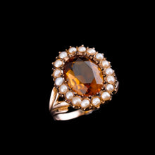 Load image into Gallery viewer, Antique Victorian Citrine &amp; Seed Pearl Cluster Ring 9ct Gold - c.1890
