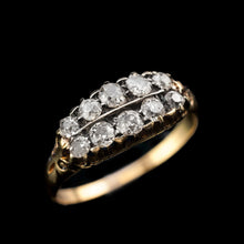 Load image into Gallery viewer, Antique Victorian 18K Gold Diamond Ring Old Cut Two Row Boat-Shaped - c.1890
