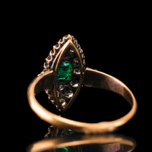 Load image into Gallery viewer, Magnificent Antique Victorian 18K Gold Emerald &amp; Diamond Navette Cluster Ring - c.1880
