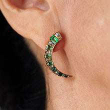 Load image into Gallery viewer, Antique Victorian Emerald &amp; Diamond Earrings 18ct Gold Crescent Design  - c.1890
