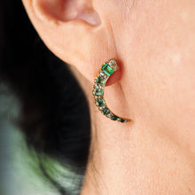 Load image into Gallery viewer, Antique Victorian Emerald &amp; Diamond Earrings 18ct Gold Crescent Design  - c.1890
