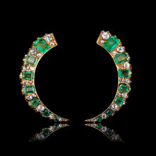 Load image into Gallery viewer, Antique Victorian Emerald &amp; Diamond Earrings 18ct Gold Crescent Design  - c.1890
