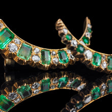 Load image into Gallery viewer, Antique Victorian Emerald &amp; Diamond Earrings 18ct Gold Crescent Design  - c.1890
