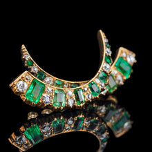 Load image into Gallery viewer, Antique Victorian Emerald &amp; Diamond Earrings 18ct Gold Crescent Design  - c.1890
