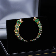 Load image into Gallery viewer, Antique Victorian Emerald &amp; Diamond Earrings 18ct Gold Crescent Design  - c.1890
