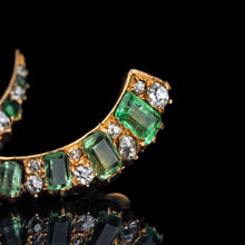 Load image into Gallery viewer, Antique Victorian Emerald &amp; Diamond Earrings 18ct Gold Crescent Design  - c.1890
