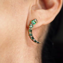 Load image into Gallery viewer, Antique Victorian Emerald &amp; Diamond Earrings 18ct Gold Crescent Design  - c.1890
