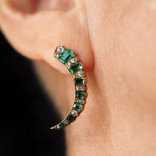 Load image into Gallery viewer, Antique Victorian Emerald &amp; Diamond Earrings 18ct Gold Crescent Design  - c.1890
