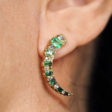 Load image into Gallery viewer, Antique Victorian Emerald &amp; Diamond Earrings 18ct Gold Crescent Design  - c.1890
