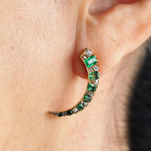 Load image into Gallery viewer, Antique Victorian Emerald &amp; Diamond Earrings 18ct Gold Crescent Design  - c.1890

