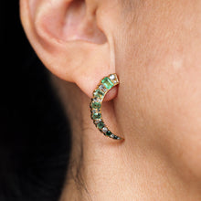 Load image into Gallery viewer, Antique Victorian Emerald &amp; Diamond Earrings 18ct Gold Crescent Design  - c.1890
