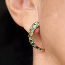 Load image into Gallery viewer, Antique Victorian Emerald &amp; Diamond Earrings 18ct Gold Crescent Design  - c.1890

