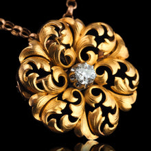 Load image into Gallery viewer, Antique Victorian French Diamond Pendant Necklace/Brooch 18ct Gold Floral Acanthus Design - 19th C.
