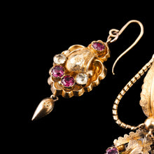 Load image into Gallery viewer, Antique Victorian 18K Gold Brooch/Pendant &amp; Earrings Garnet &amp; Chrysoberyl - Etruscan Revival c.1870
