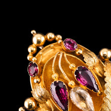 Load image into Gallery viewer, Antique Victorian 18K Gold Brooch/Pendant &amp; Earrings Garnet &amp; Chrysoberyl - Etruscan Revival c.1870
