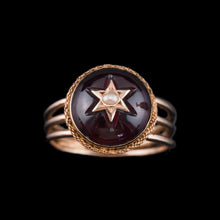 Load image into Gallery viewer, Antique Victorian 14ct Gold Garnet Star Cabochon Ring with Seed Pearl - c.1880
