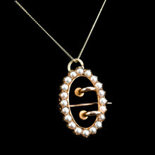 Load image into Gallery viewer, Antique Victorian 15ct Gold Seed Pearl Buckle Pendant Brooch Necklace - c.1890
