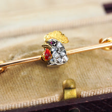 Load image into Gallery viewer, Antique Victorian Diamond and Ruby 15ct Gold Cockerel/Rooster/Chicken Brooch Pin - c.1890
