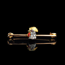Load image into Gallery viewer, Antique Victorian Diamond and Ruby 15ct Gold Cockerel/Rooster/Chicken Brooch Pin - c.1890
