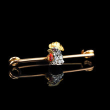 Load image into Gallery viewer, Antique Victorian Diamond and Ruby 15ct Gold Cockerel/Rooster/Chicken Brooch Pin - c.1890
