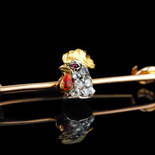 Load image into Gallery viewer, Antique Victorian Diamond and Ruby 15ct Gold Cockerel/Rooster/Chicken Brooch Pin - c.1890
