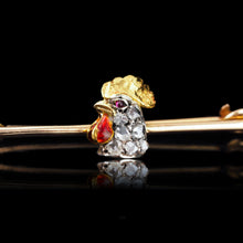 Load image into Gallery viewer, Antique Victorian Diamond and Ruby 15ct Gold Cockerel/Rooster/Chicken Brooch Pin - c.1890
