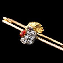 Load image into Gallery viewer, Antique Victorian Diamond and Ruby 15ct Gold Cockerel/Rooster/Chicken Brooch Pin - c.1890

