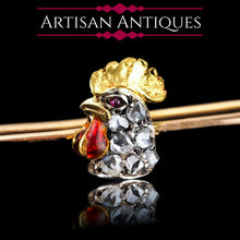 Load image into Gallery viewer, Antique Victorian Diamond and Ruby 15ct Gold Cockerel/Rooster/Chicken Brooch Pin - c.1890
