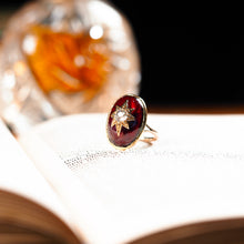 Load image into Gallery viewer, Large Antique Victorian 18ct Gold Garnet Cabochon &amp; Diamond Star Ring - c.1860
