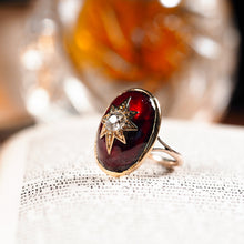 Load image into Gallery viewer, Large Antique Victorian 18ct Gold Garnet Cabochon &amp; Diamond Star Ring - c.1860
