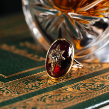Load image into Gallery viewer, Large Antique Victorian 18ct Gold Garnet Cabochon &amp; Diamond Star Ring - c.1860
