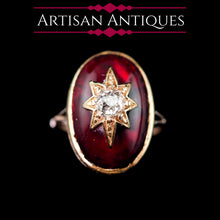 Load image into Gallery viewer, Large Antique Victorian 18ct Gold Garnet Cabochon &amp; Diamond Star Ring - c.1860
