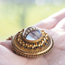Load image into Gallery viewer, Spectacular Antique Victorian Etruscan Style 15ct Gold Rock Crystal Cabochon Pendant Necklace - c.1870
