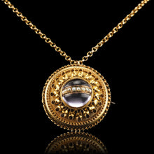 Load image into Gallery viewer, Spectacular Antique Victorian Etruscan Style 15ct Gold Rock Crystal Cabochon Pendant Necklace - c.1870
