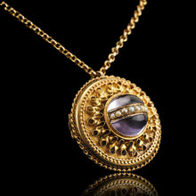 Load image into Gallery viewer, Spectacular Antique Victorian Etruscan Style 15ct Gold Rock Crystal Cabochon Pendant Necklace - c.1870
