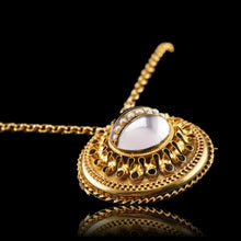 Load image into Gallery viewer, Spectacular Antique Victorian Etruscan Style 15ct Gold Rock Crystal Cabochon Pendant Necklace - c.1870
