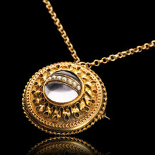Load image into Gallery viewer, Spectacular Antique Victorian Etruscan Style 15ct Gold Rock Crystal Cabochon Pendant Necklace - c.1870
