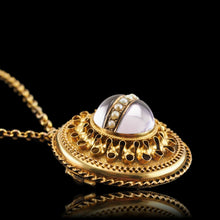 Load image into Gallery viewer, Spectacular Antique Victorian Etruscan Style 15ct Gold Rock Crystal Cabochon Pendant Necklace - c.1870
