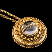 Load image into Gallery viewer, Spectacular Antique Victorian Etruscan Style 15ct Gold Rock Crystal Cabochon Pendant Necklace - c.1870
