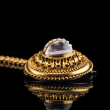 Load image into Gallery viewer, Spectacular Antique Victorian Etruscan Style 15ct Gold Rock Crystal Cabochon Pendant Necklace - c.1870
