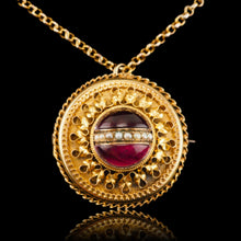 Load image into Gallery viewer, Spectacular Antique Victorian Etruscan Style 15ct Gold Rock Crystal Cabochon Pendant Necklace - c.1870
