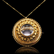 Load image into Gallery viewer, Spectacular Antique Victorian Etruscan Style 15ct Gold Rock Crystal Cabochon Pendant Necklace - c.1870
