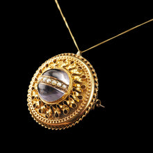 Load image into Gallery viewer, Spectacular Antique Victorian Etruscan Style 15ct Gold Rock Crystal Cabochon Pendant Necklace - c.1870
