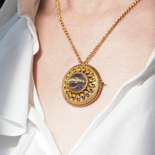 Load image into Gallery viewer, Spectacular Antique Victorian Etruscan Style 15ct Gold Rock Crystal Cabochon Pendant Necklace - c.1870
