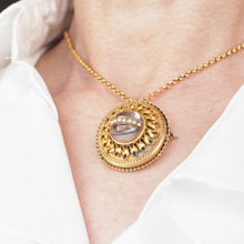 Load image into Gallery viewer, Spectacular Antique Victorian Etruscan Style 15ct Gold Rock Crystal Cabochon Pendant Necklace - c.1870
