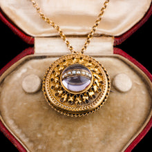 Load image into Gallery viewer, Spectacular Antique Victorian Etruscan Style 15ct Gold Rock Crystal Cabochon Pendant Necklace - c.1870
