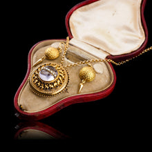 Load image into Gallery viewer, Spectacular Antique Victorian Etruscan Style 15ct Gold Rock Crystal Cabochon Pendant Necklace - c.1870
