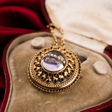 Load image into Gallery viewer, Spectacular Antique Victorian Etruscan Style 15ct Gold Rock Crystal Cabochon Pendant Necklace - c.1870
