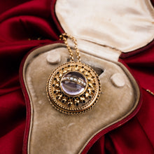 Load image into Gallery viewer, Spectacular Antique Victorian Etruscan Style 15ct Gold Rock Crystal Cabochon Pendant Necklace - c.1870
